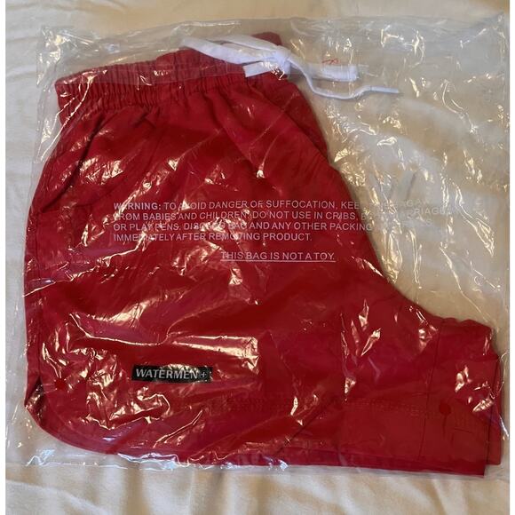 Watermen+ Red Lifeguard Board Shorts XS NWT Swim Trunks Drawstring - Picture 1 of 5
